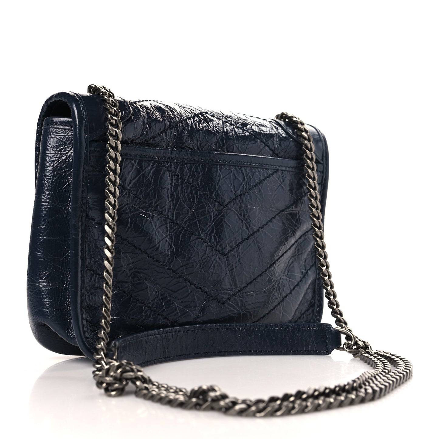Crinkled Calfskin Matelasse Monogram Niki Chain Wallet Deep Marine