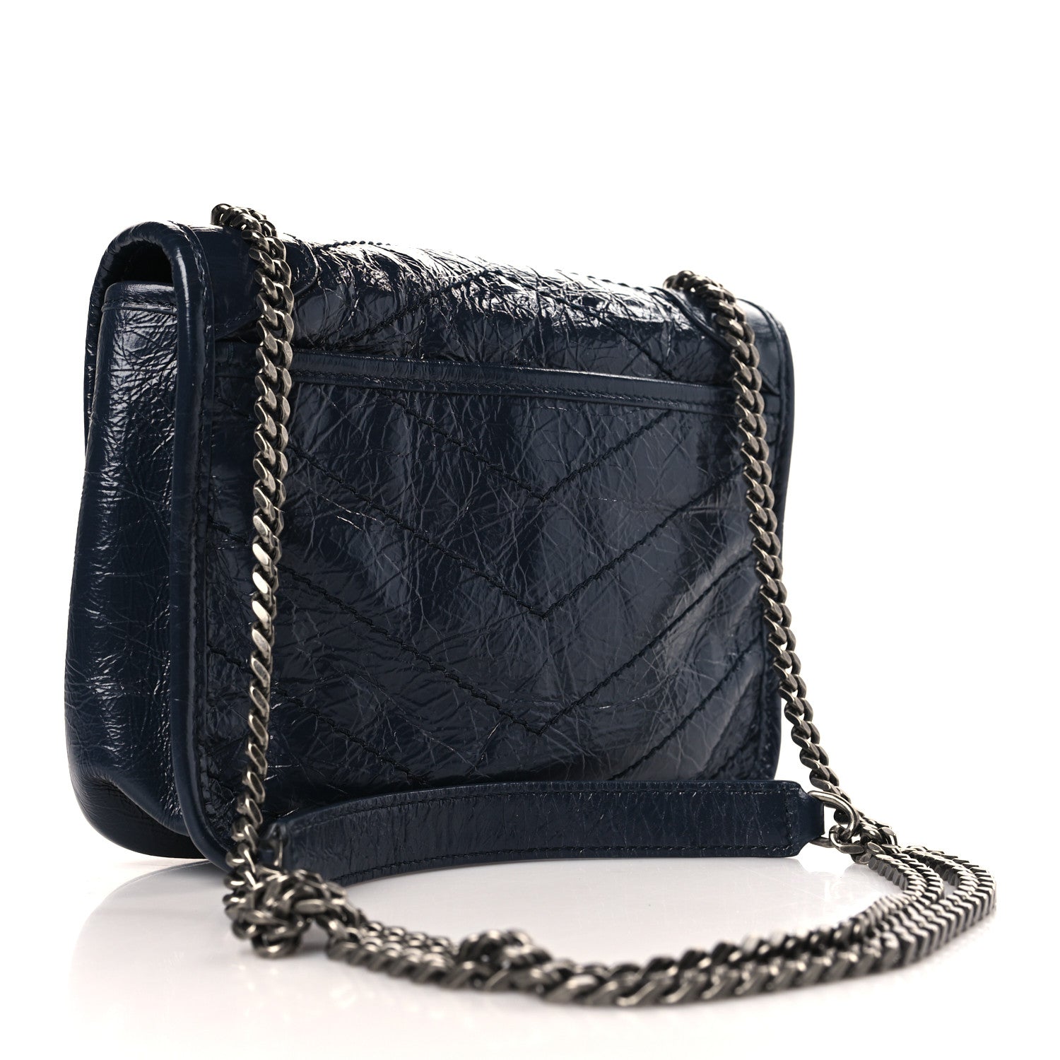 Saint Laurent Crinkled Calfskin Matelasse Monogram Niki Chain Wallet Deep Marine 3 of 9