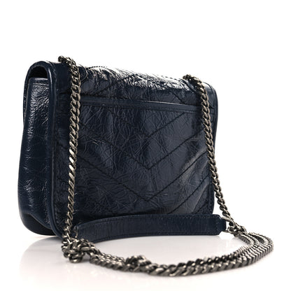 Saint Laurent Crinkled Calfskin Matelasse Monogram Niki Chain Wallet Deep Marine 3 of 9