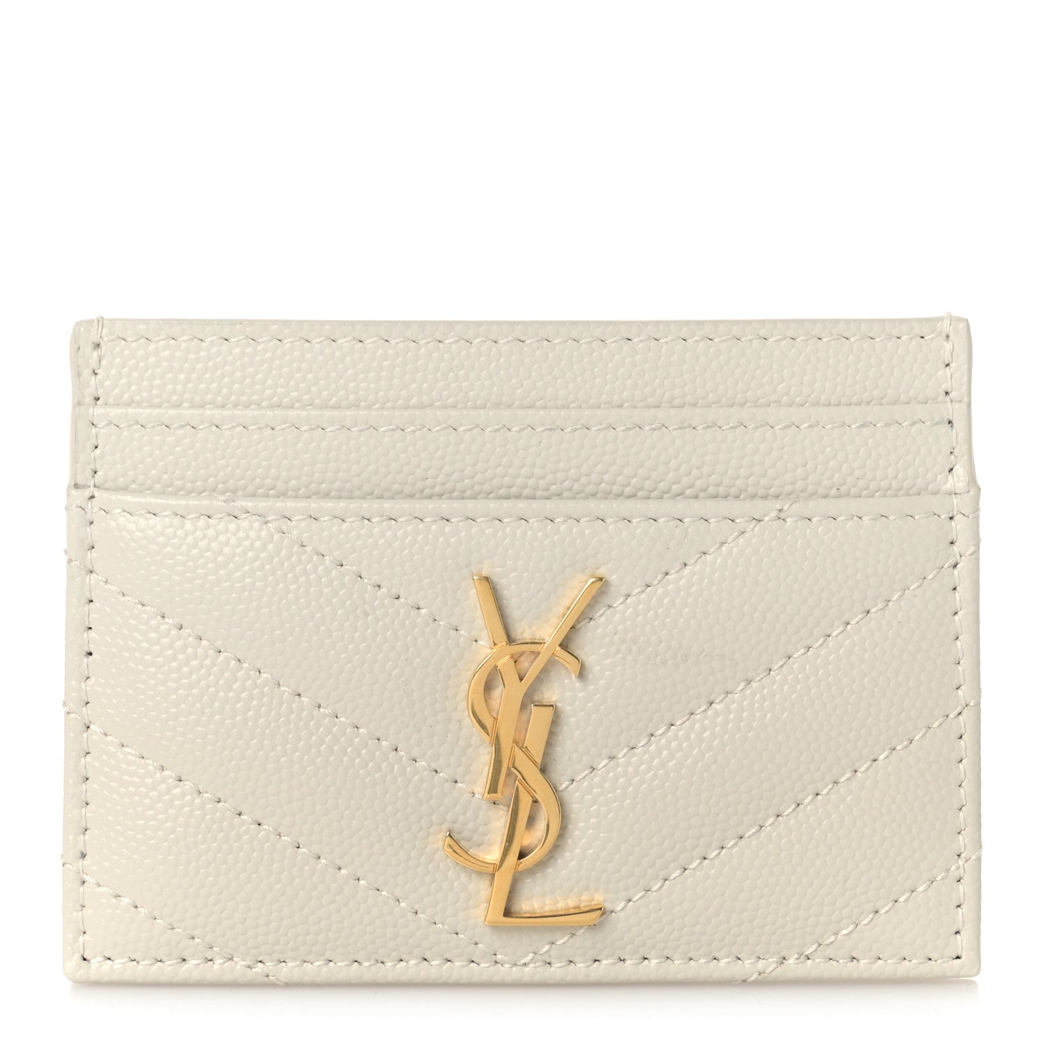 Saint Laurent Grain De Poudre Matelasse Chevron Monogram Credit Card Case Crema Soft 1 of 8