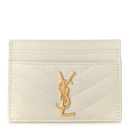 Saint Laurent Grain De Poudre Matelasse Chevron Monogram Credit Card Case Crema Soft 1 of 8