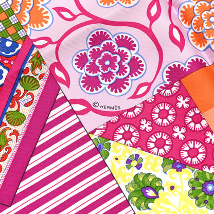 Hermes Silk L'Art du Sarasa Scarf 90 Fuchsia Orange Rouge 3 of 4