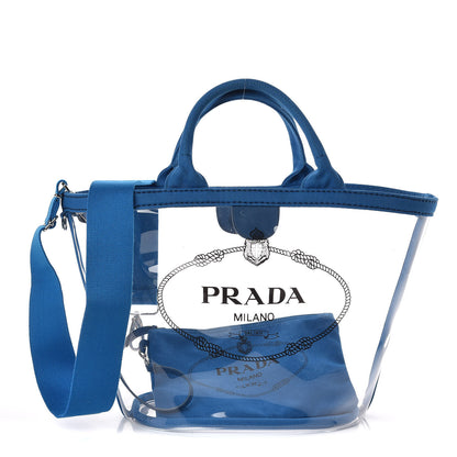Prada Plexiglass Canapa Small Shopper Tote Azurro 3 of 9