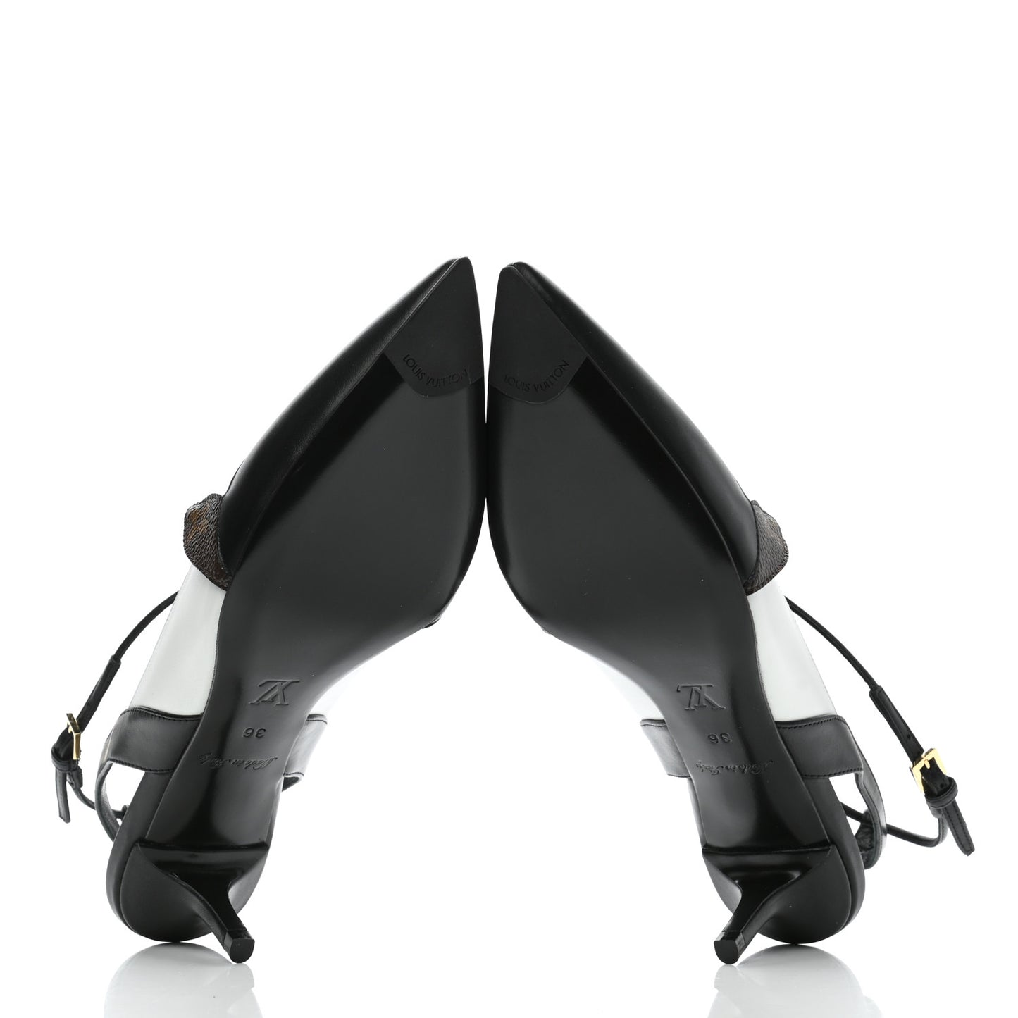 Calfskin Line Up Slingback Pumps 36 Black White