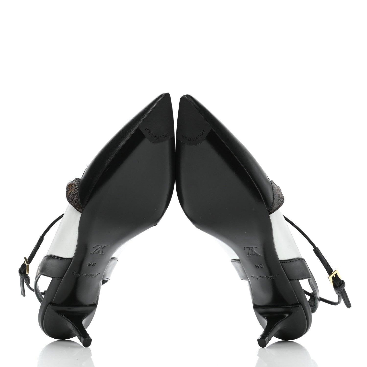 Louis Vuitton Calfskin Line Up Slingback Pumps 36 Black White 5 of 8