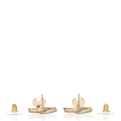 Chanel Crystal Pearl CC Drop Earrings Gold 3 of 4