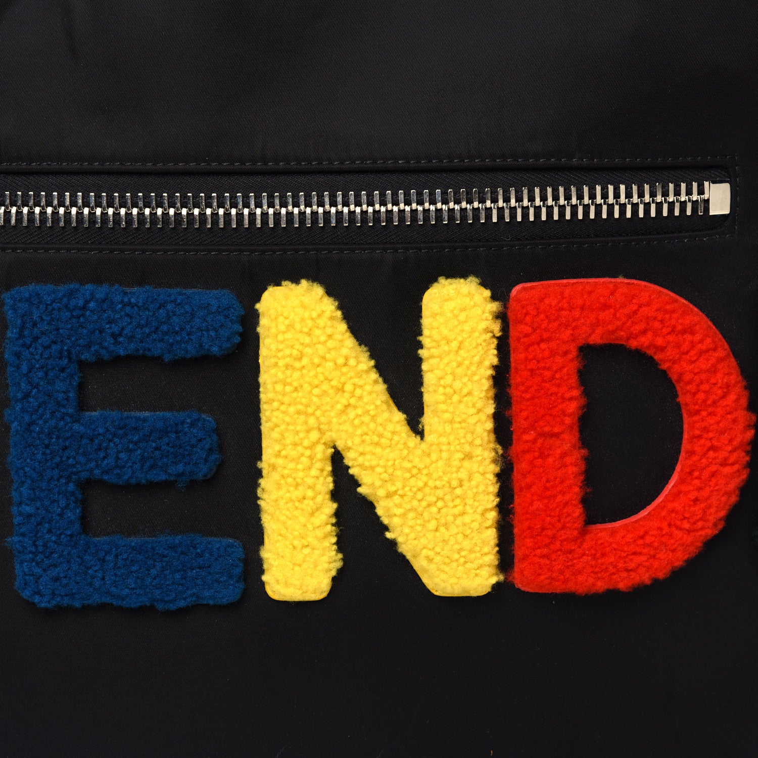 Fendi Nylon Shearling Block Letter Logo Tote Black Multicolor 11 of 12