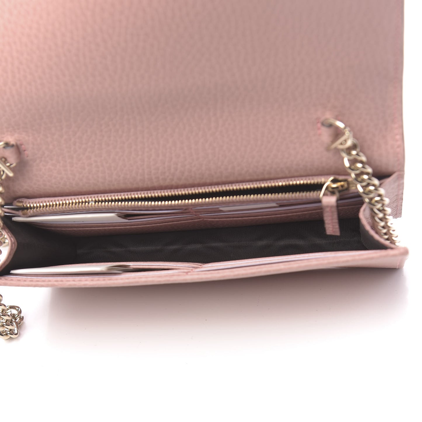 Dollar Calfskin Interlocking G Chain Wallet Soft Pink