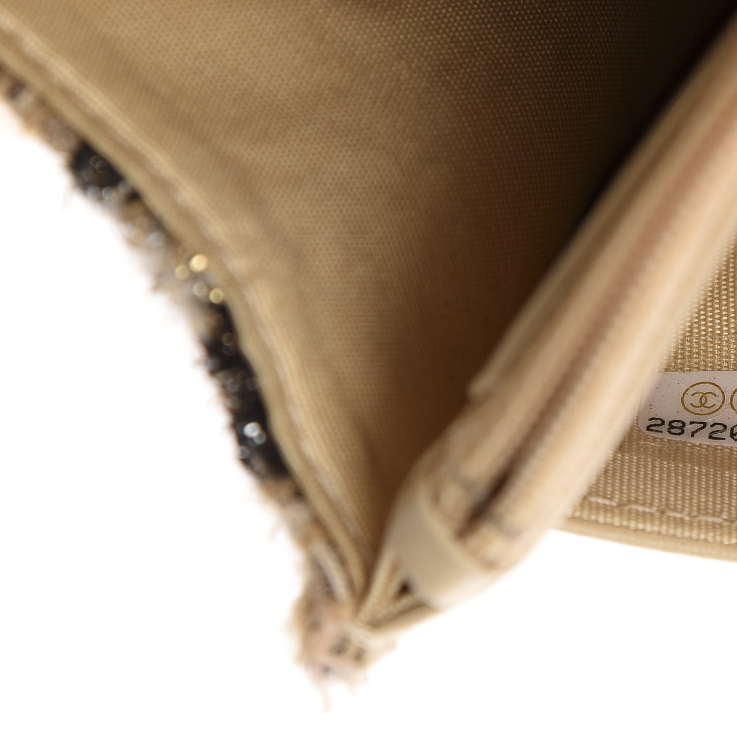 Tweed Shearling Quilted Wallet On Chain WOC Beige Black