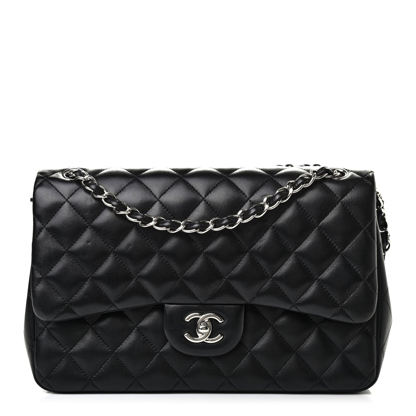 Lambskin Quilted Jumbo Double Flap Black