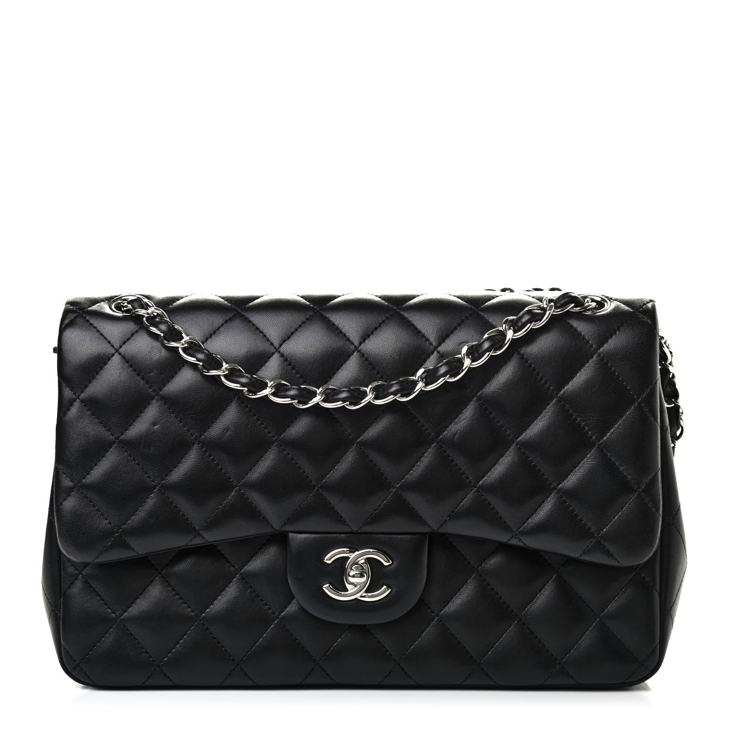 Chanel Lambskin Quilted Jumbo Double Flap Black 1 of 8