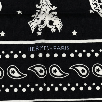 Hermes Cashmere Silk Les Cles Bandana Shawl 140 Black White 3 of 8