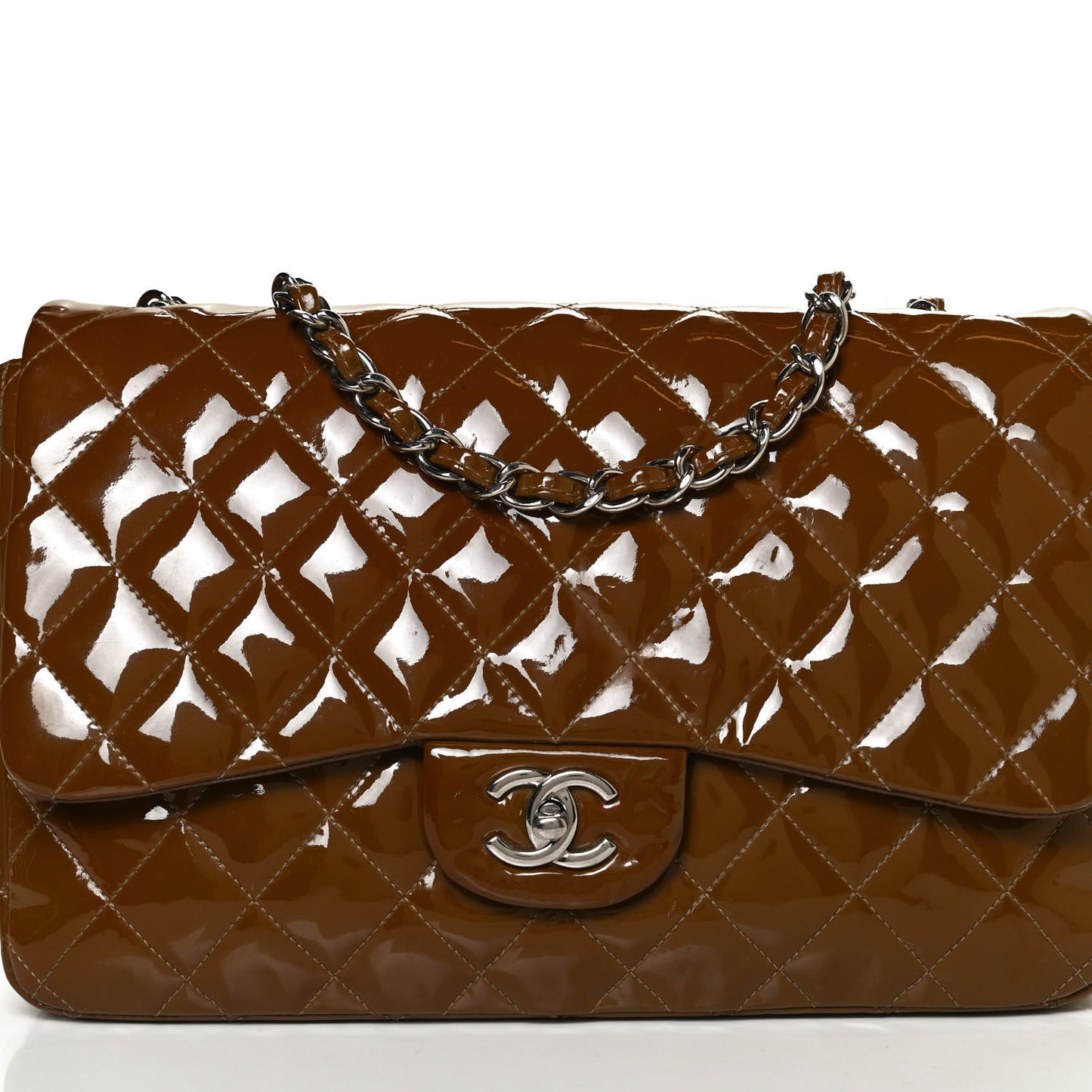 Patent Quilted Jumbo Single Flap Brown
