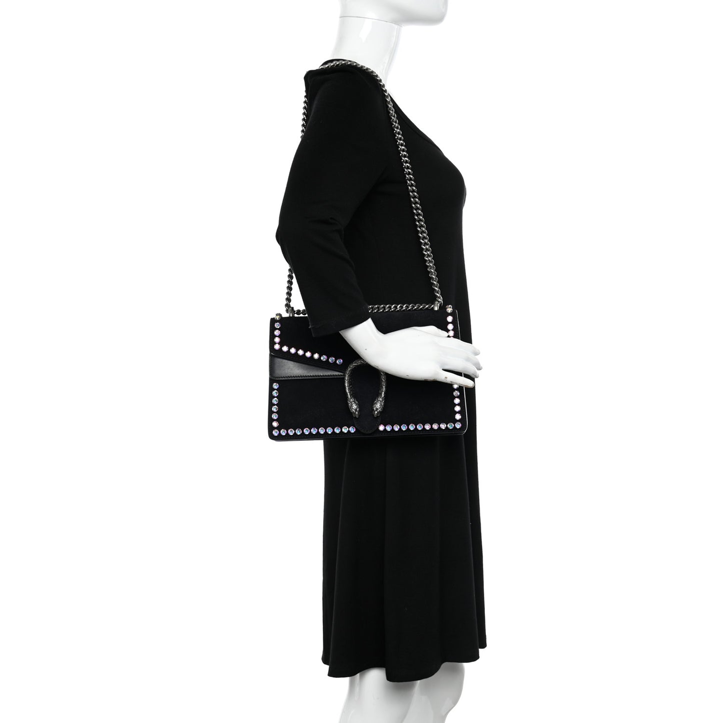 Suede Crystal Small Dionysus Shoulder Bag Black