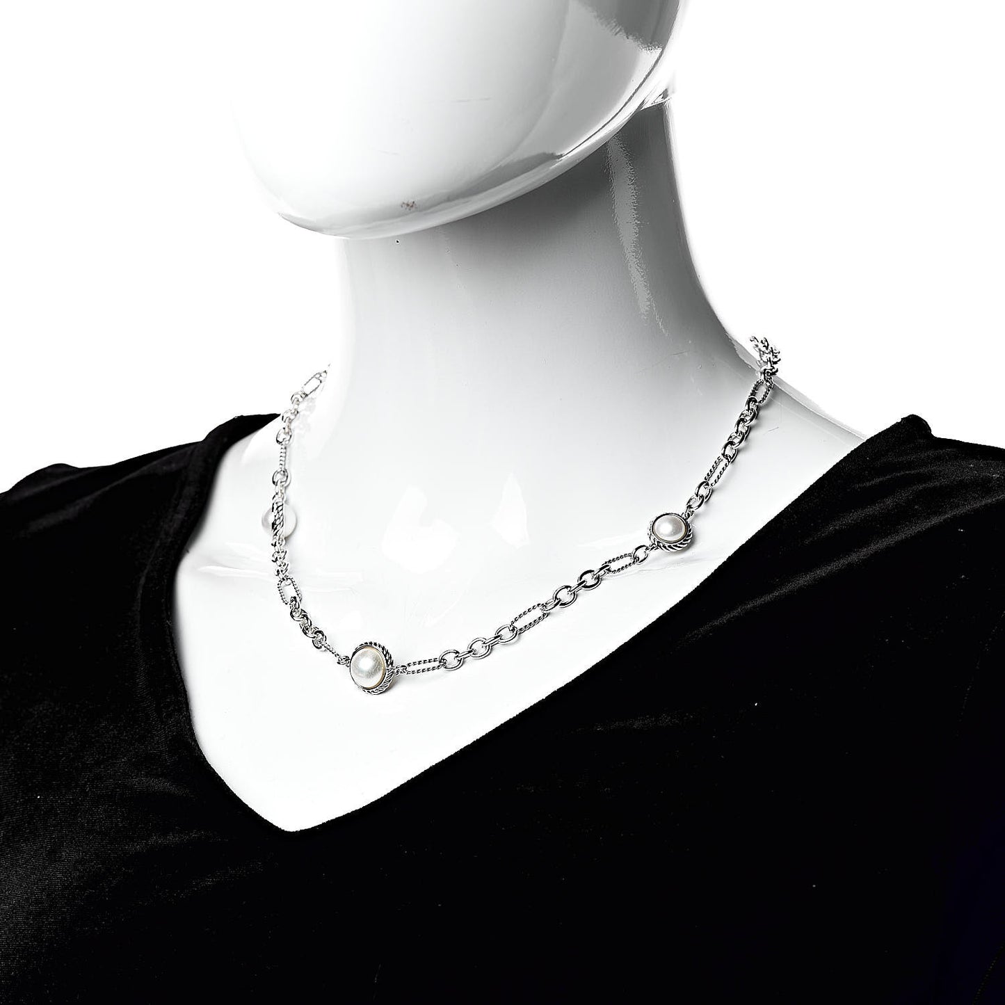 Sterling Silver Pearl Cable Figaro Chain Necklace
