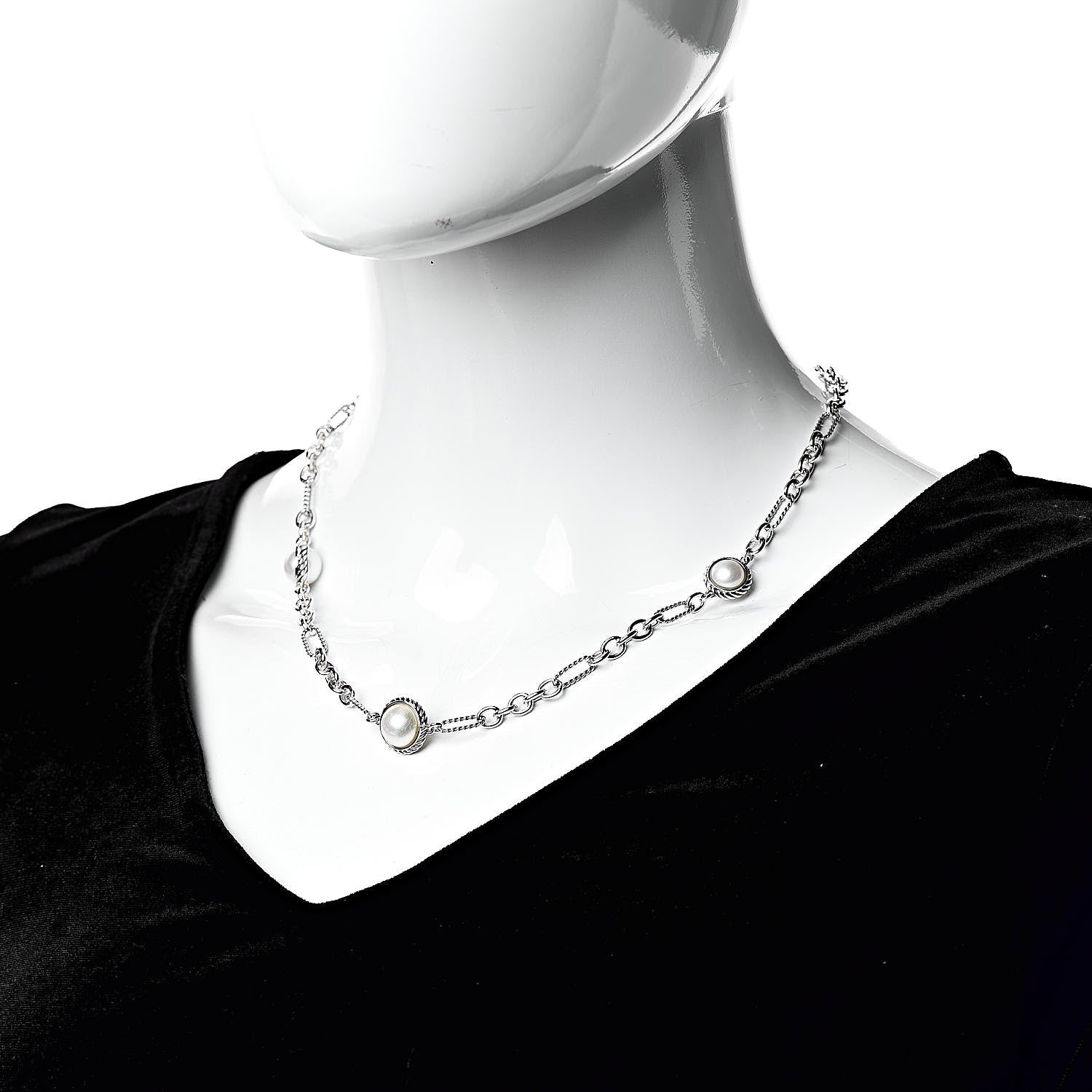 David Yurman Sterling Silver Pearl Cable Figaro Chain Necklace 2 of 4