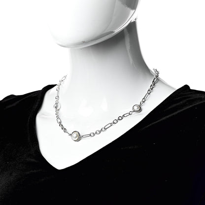 David Yurman Sterling Silver Pearl Cable Figaro Chain Necklace 2 of 4