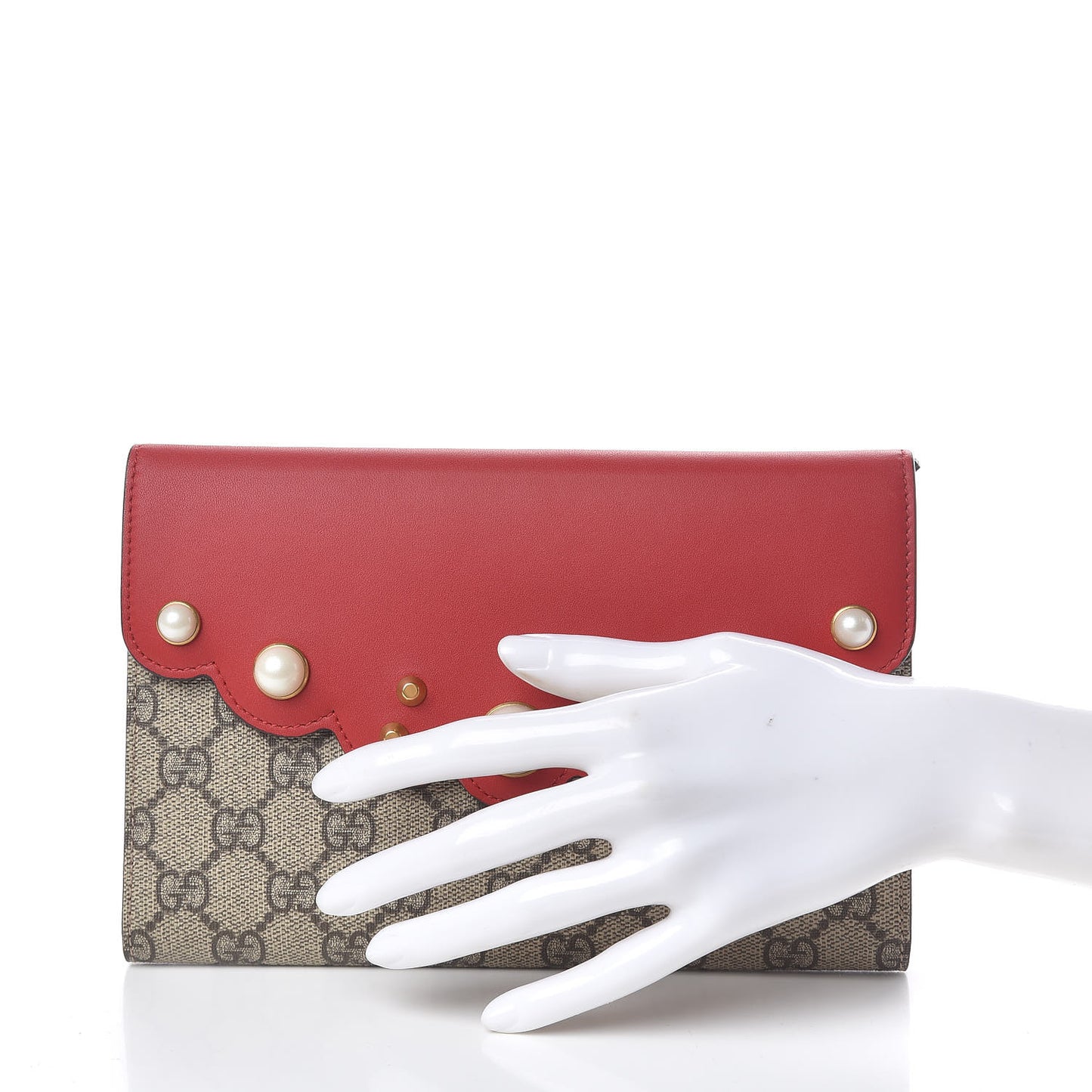 GG Supreme Monogram Mini Peony Pearly Clutch Red