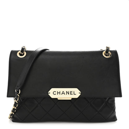 Chanel Lambskin Quilted Retro Label Clutch Black 1 of 11