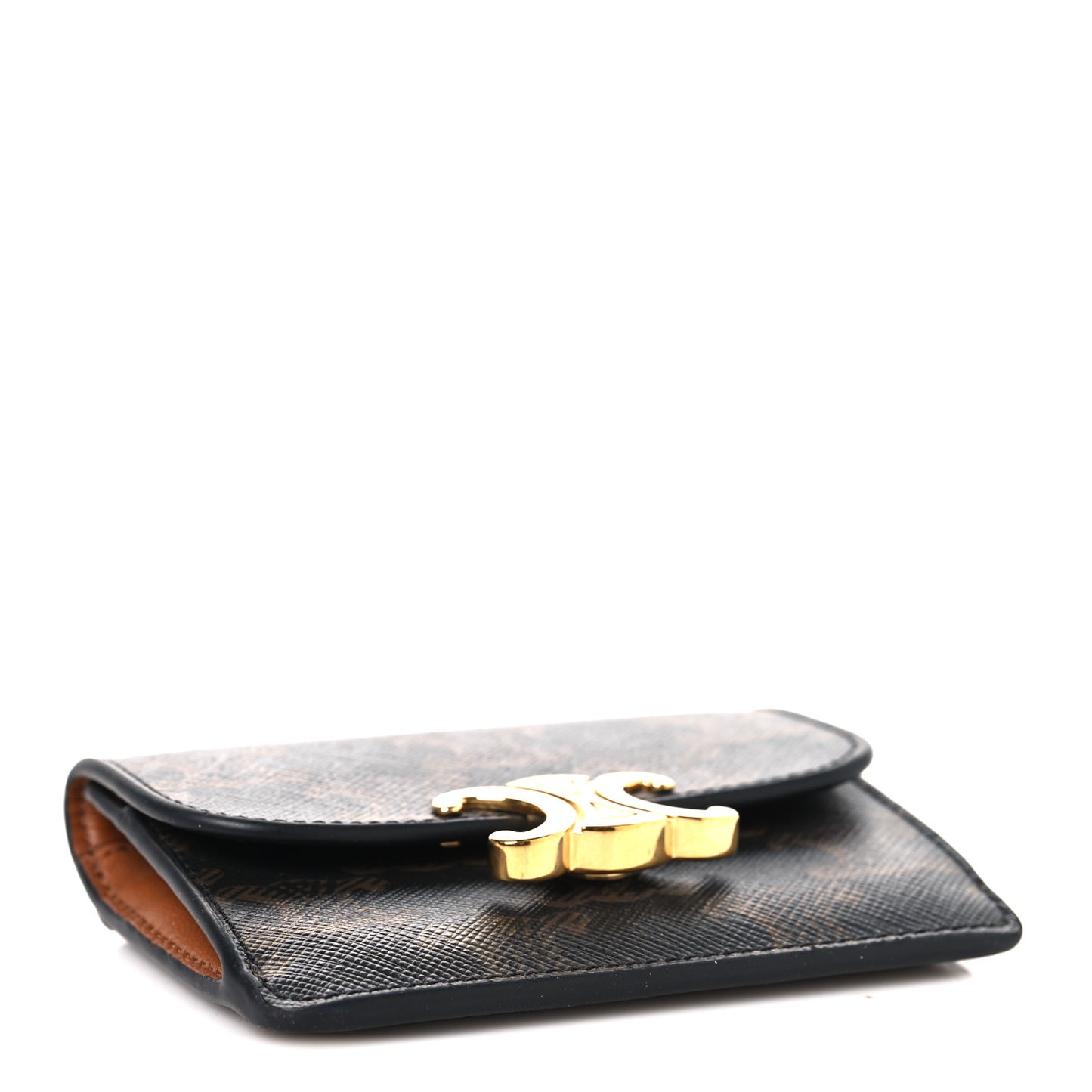 Triomphe Canvas Calfskin Flap Card Holder Tan