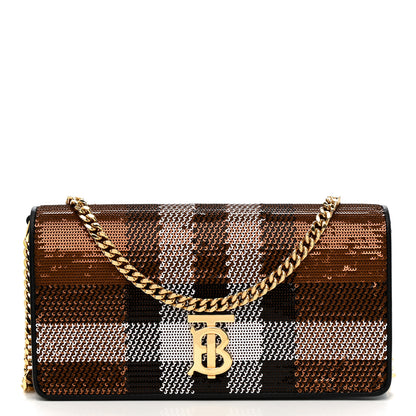 Burberry Calfskin Sequin Check Embellished TB Lola Chain Wallet Dark Birch 1 of 9