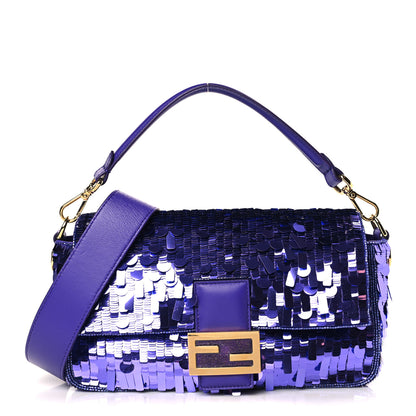 Fendi Sequin Paillettes Shiny Nappa Sex and the City Baguette Viola Purple Rain 1 of 9