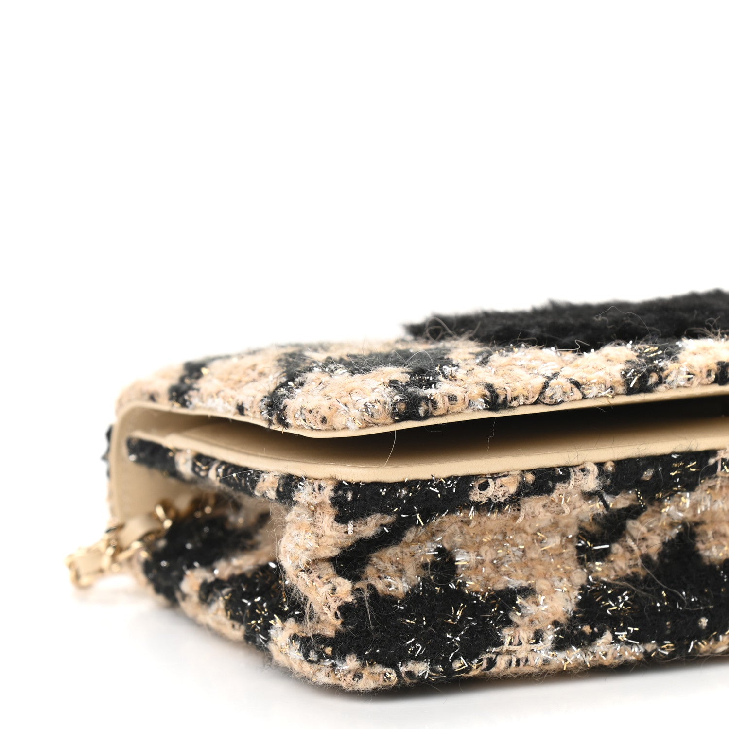 Chanel Tweed Shearling Quilted Chanel Wallet On Chain WOC Beige Black 5 of 10