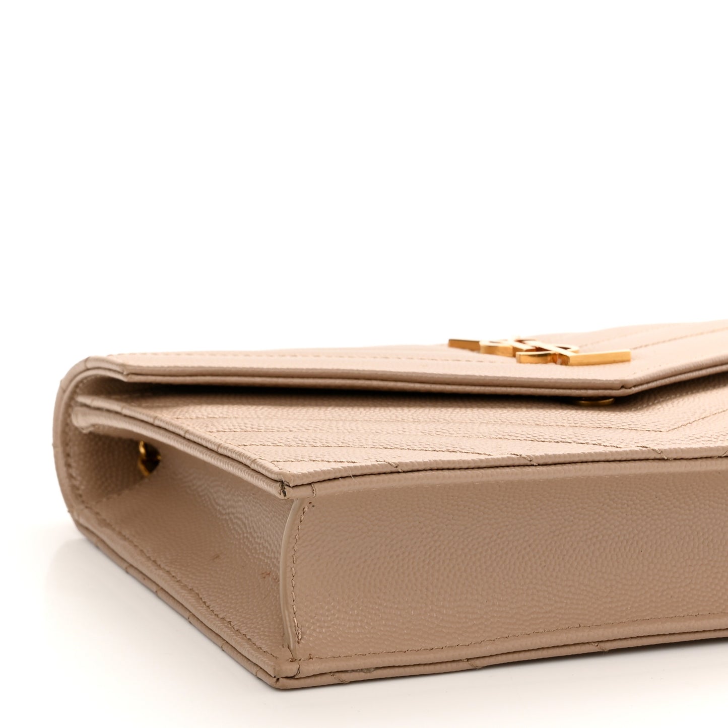 Grain De Poudre Matelasse Chevron Monogram Envelope Chain Wallet Dark Beige