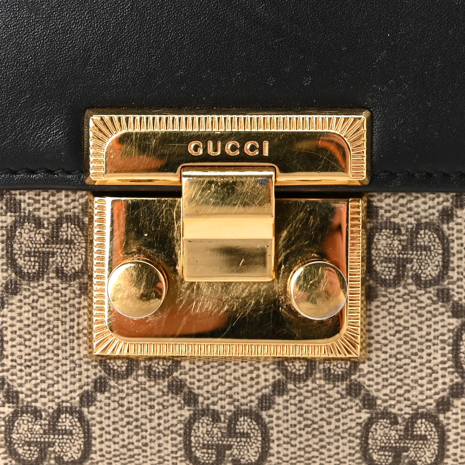 Gucci GG Supreme Monogram Calfskin Mini Padlock Shoulder Bag Beige Black Cuir 14 of 15