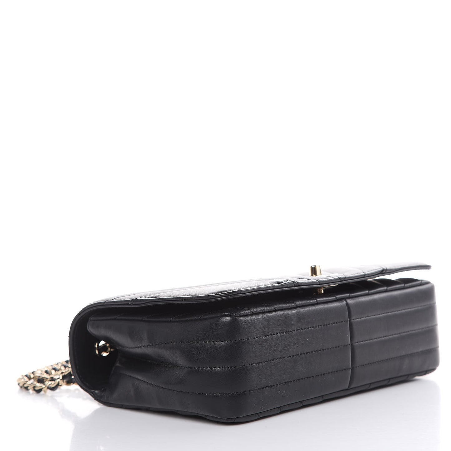 Calfskin Chevron Quilted Small Statement Flap Black
