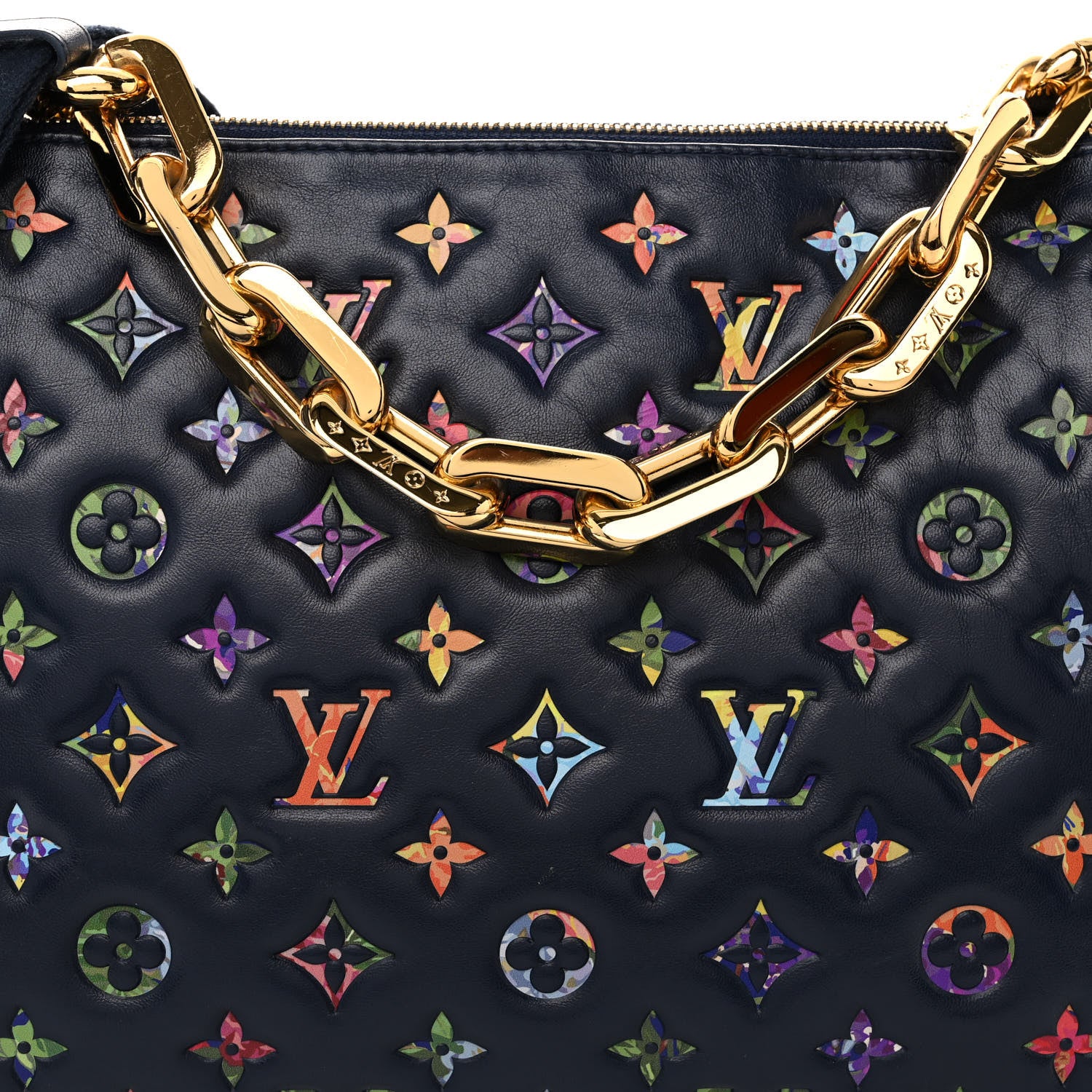 Louis Vuitton Lambskin Embossed Monogram LV Garden Coussin MM Navy Blue 9 of 11