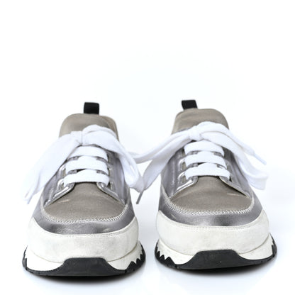 Hermes Technical Canvas Metallic Goatskin Womens Stadium Sneakers 35.5 Silver 2 of 7