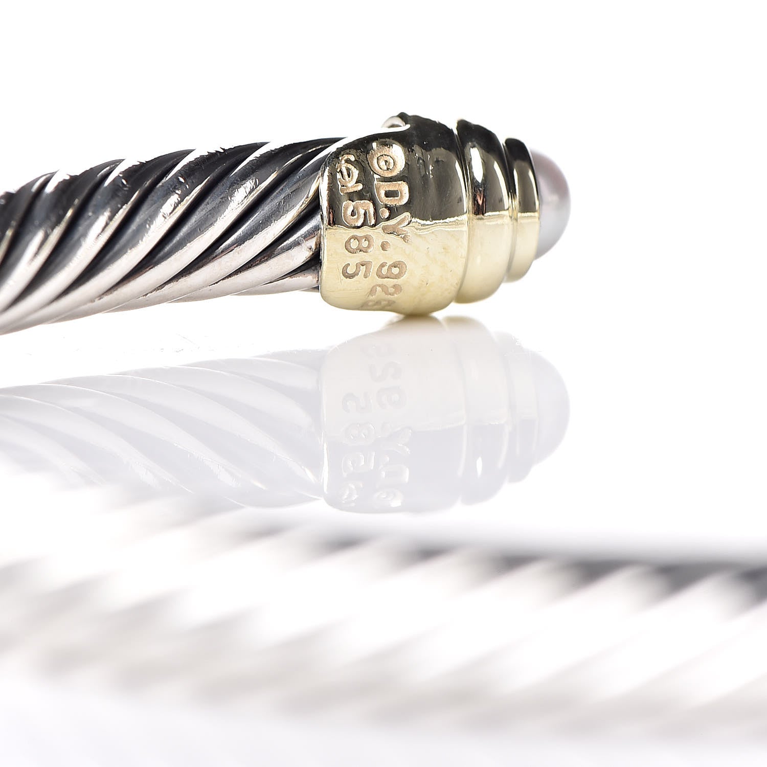 David Yurman Sterling Silver 14K Yellow Gold Pearl 5mm Cable Classics Petite Color Bracelet 5 of 6