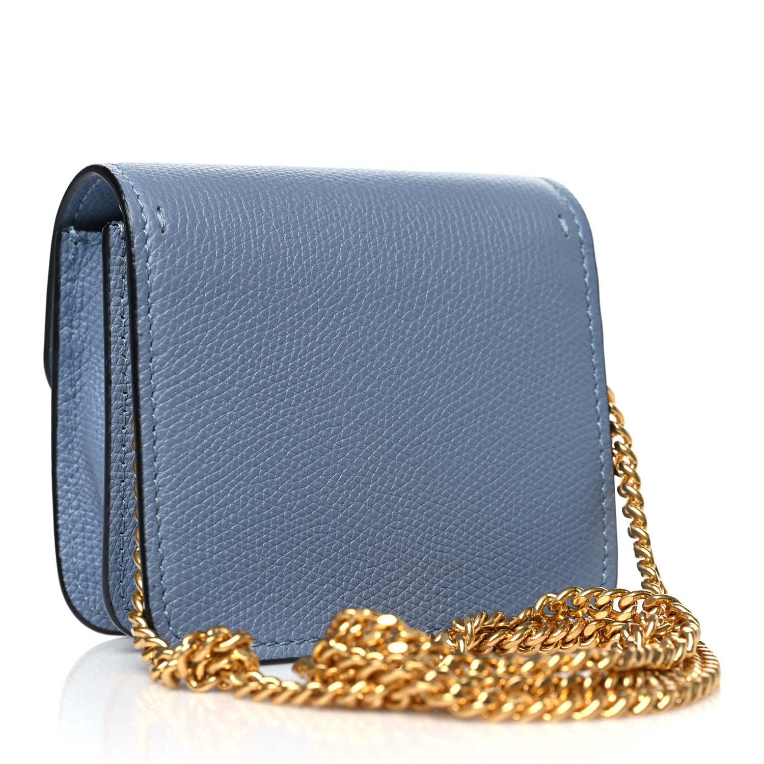 Valentino Garavani Grainy Calfskin VLogo Compact Wallet with Chain Niagara 3 of 9