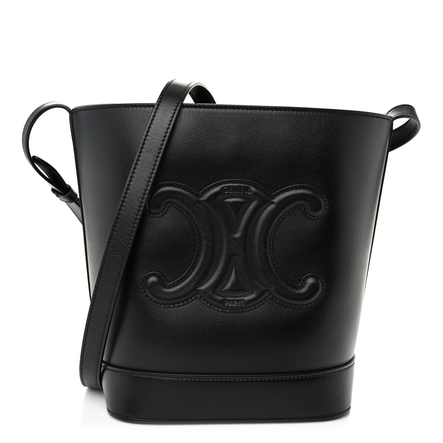 Celine Smooth Calfskin Small Cuir Triomphe Bucket Bag Black 1 of 10