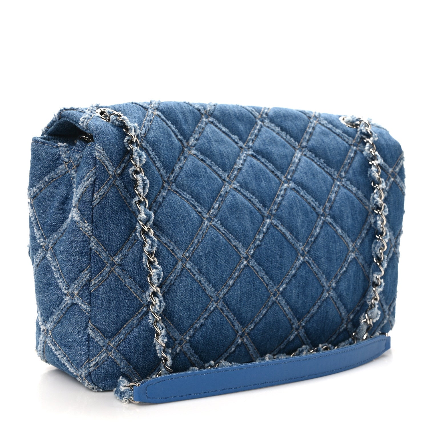 Chanel Denim Quilted Large Distressed Single Flap Blue 2 of 14