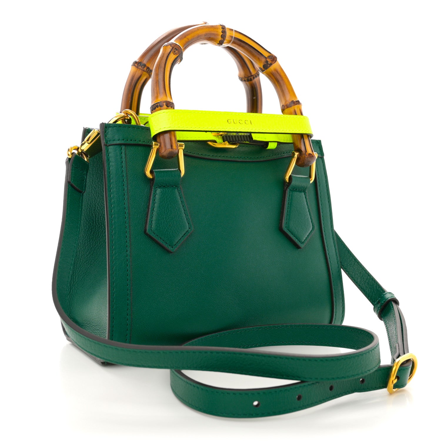Gucci Wonka Grain Calfskin Mini Diana Tote Bag Green Yellow Fluo 3 of 11