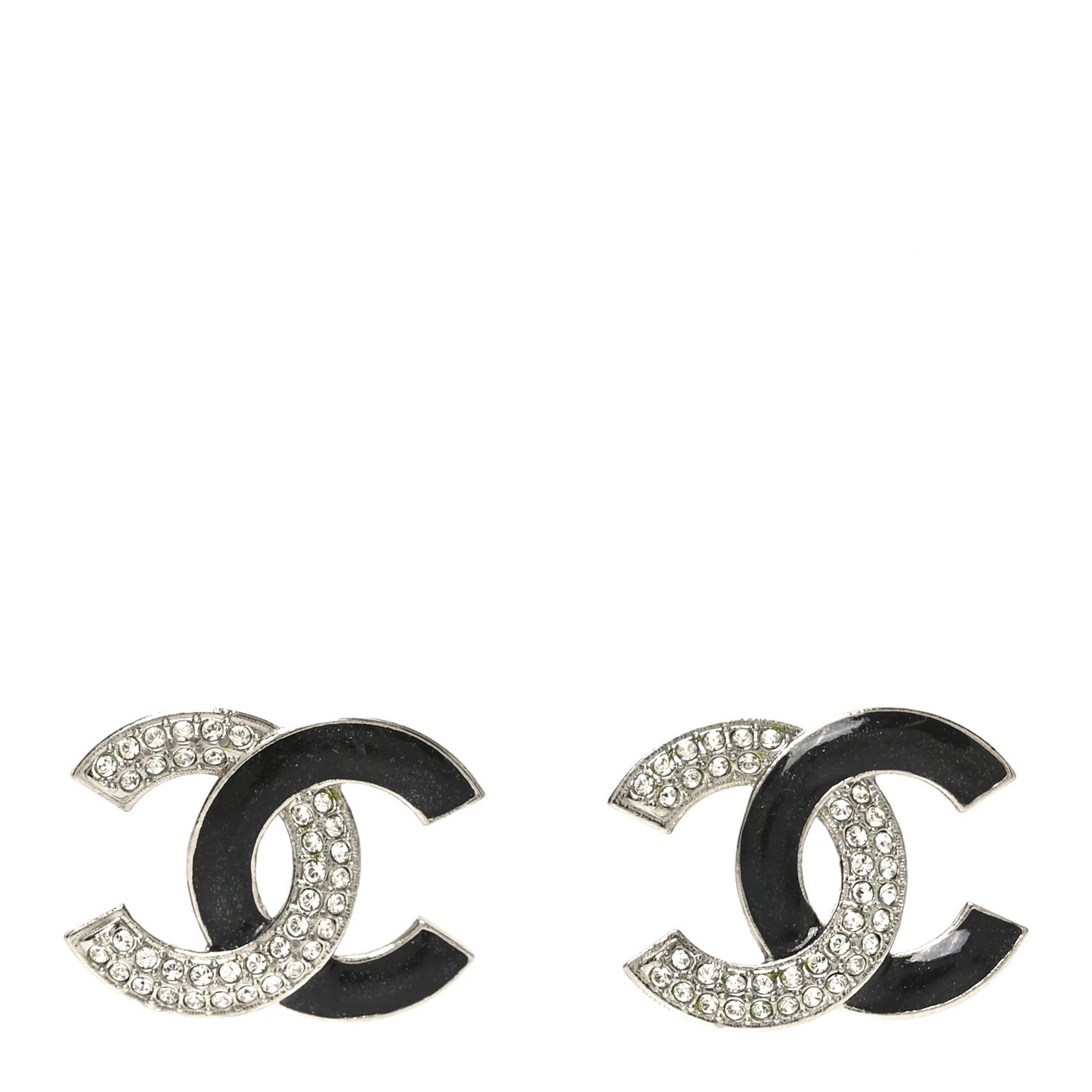 Crystal Enamel CC Earrings Silver Black