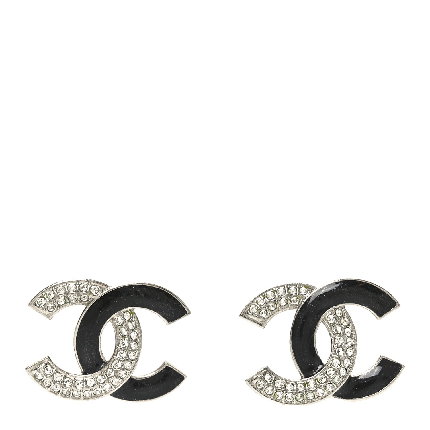 Chanel Crystal Enamel CC Earrings Silver Black 1 of 4
