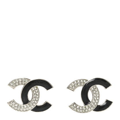 Chanel Crystal Enamel CC Earrings Silver Black 1 of 4