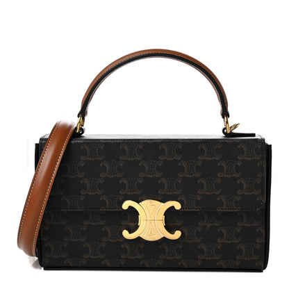 Celine Canvas Calfskin Triomphe Box Top Handle Bag Tan 1 of 9