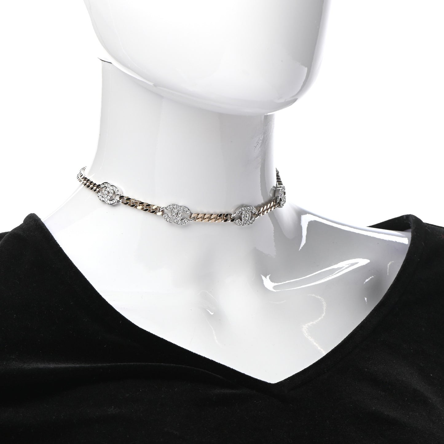 Crystal Chain CC Link Choker Gold Silver