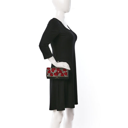 Valentino Garavani Suede Beaded Sequin Embellished Clutch Red Black 2 of 8