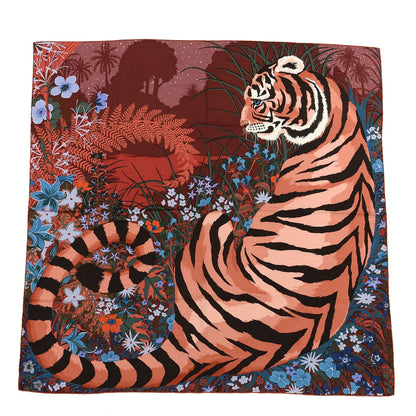 Hermes Cashmere Silk Tyger Tyger Shawl 140 Bordeaux Bleu Corail 1 of 5