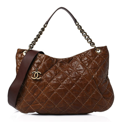 Chanel Crumpled Grained Calfskin Coco Pleats Hobo Brown 1 of 9