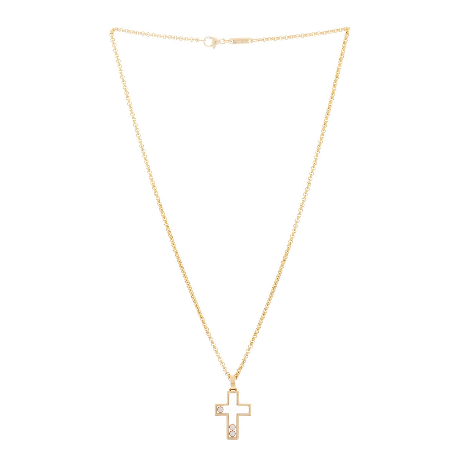 Chopard 18K Yellow Gold Happy Diamonds Cross Pendant Necklace 2 of 5
