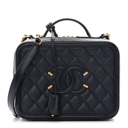 Chanel Caviar Quilted Medium CC Filigree Vanity Case Navy 1 of 18
