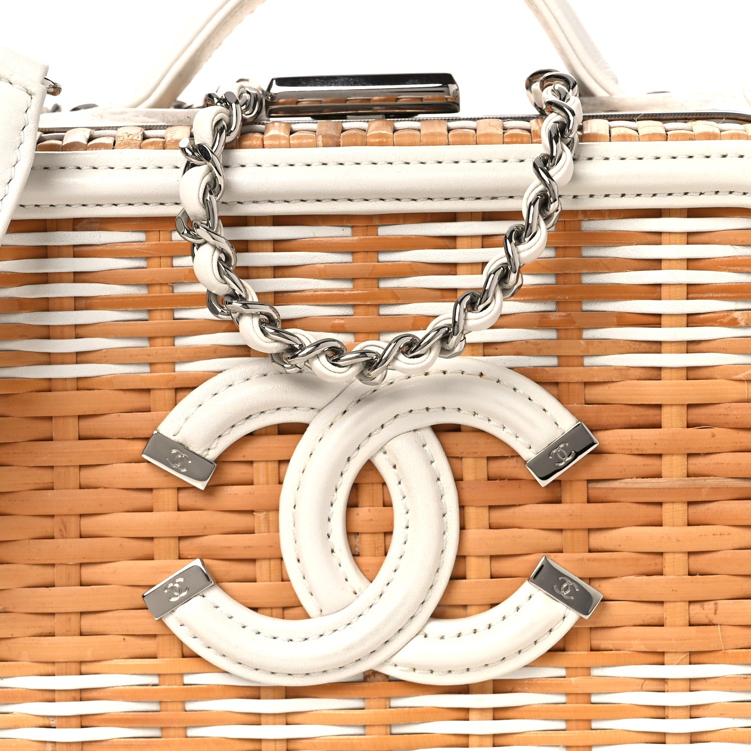 Chanel Raffia Calfskin Small CC Filigree Vanity Case White 8 of 15