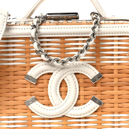 Chanel Raffia Calfskin Small CC Filigree Vanity Case White 8 of 15