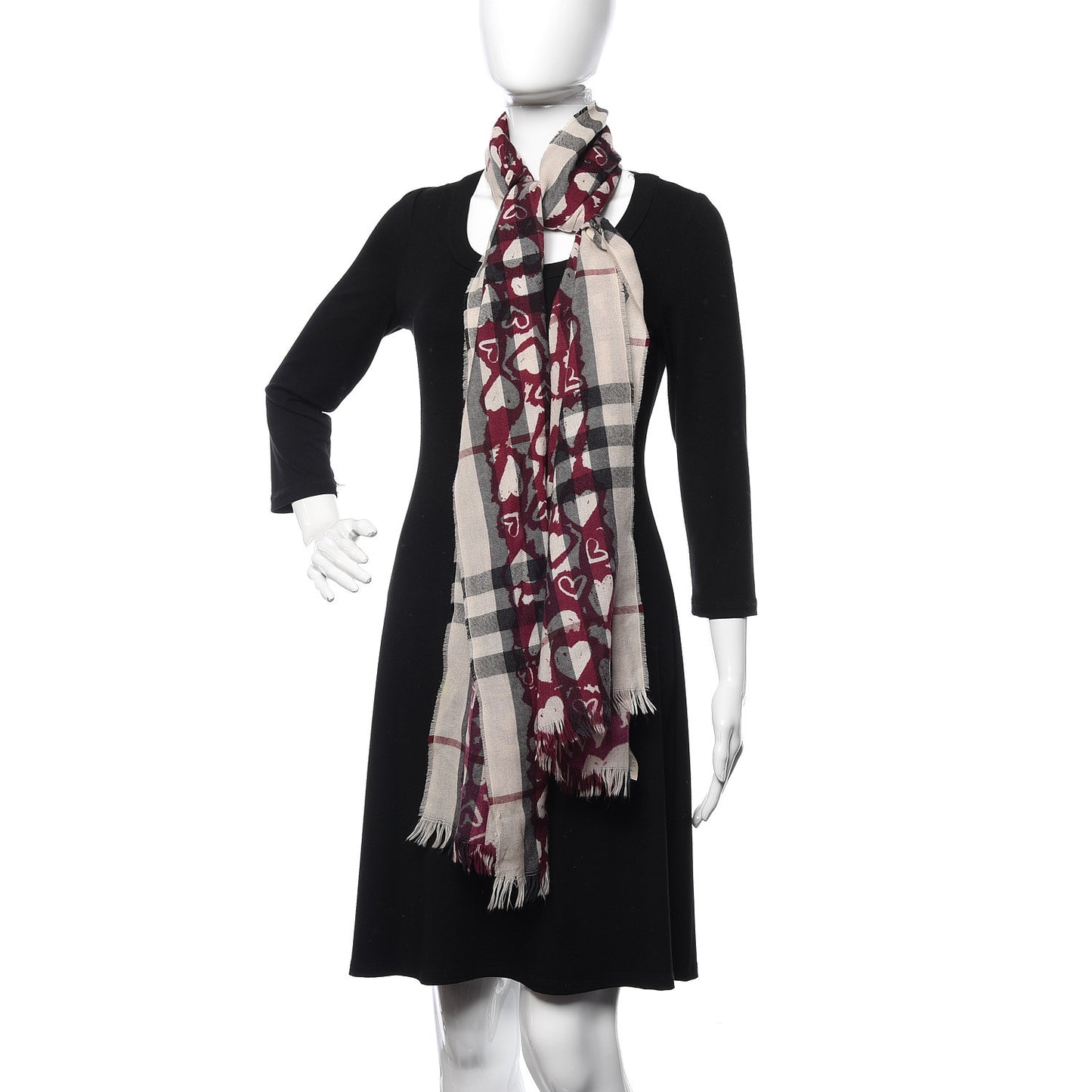 Wool Cashmere Painted Heart Print Nova Check Lightweight Scarf